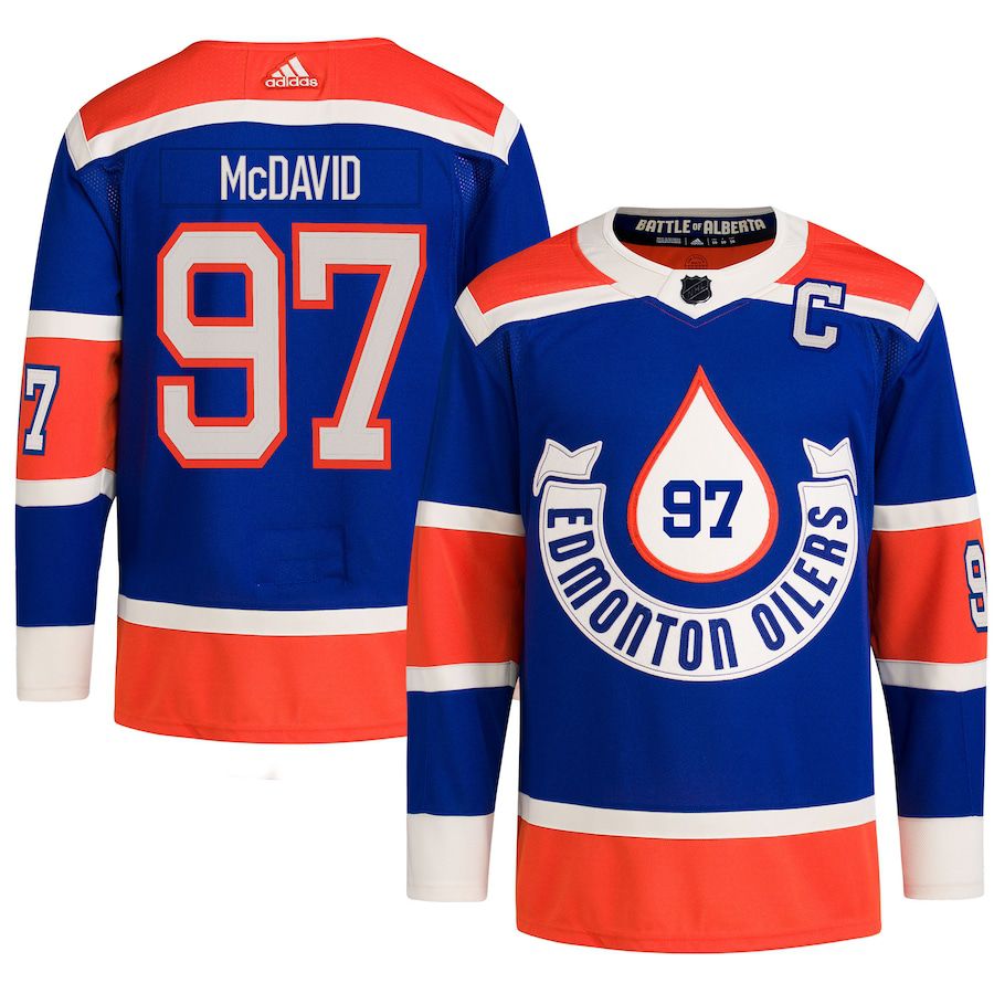 Men Edmonton Oilers 97 Connor McDavid Adidas Royal 2023 NHL Heritage